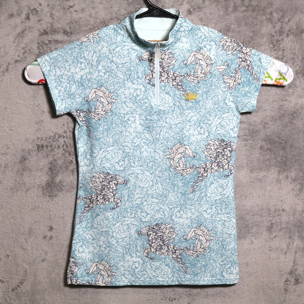 Kastel Denmark Sun Shirt Womens Small Blue 1/4 Zip Pegasus Mock Neck Golf Preppy